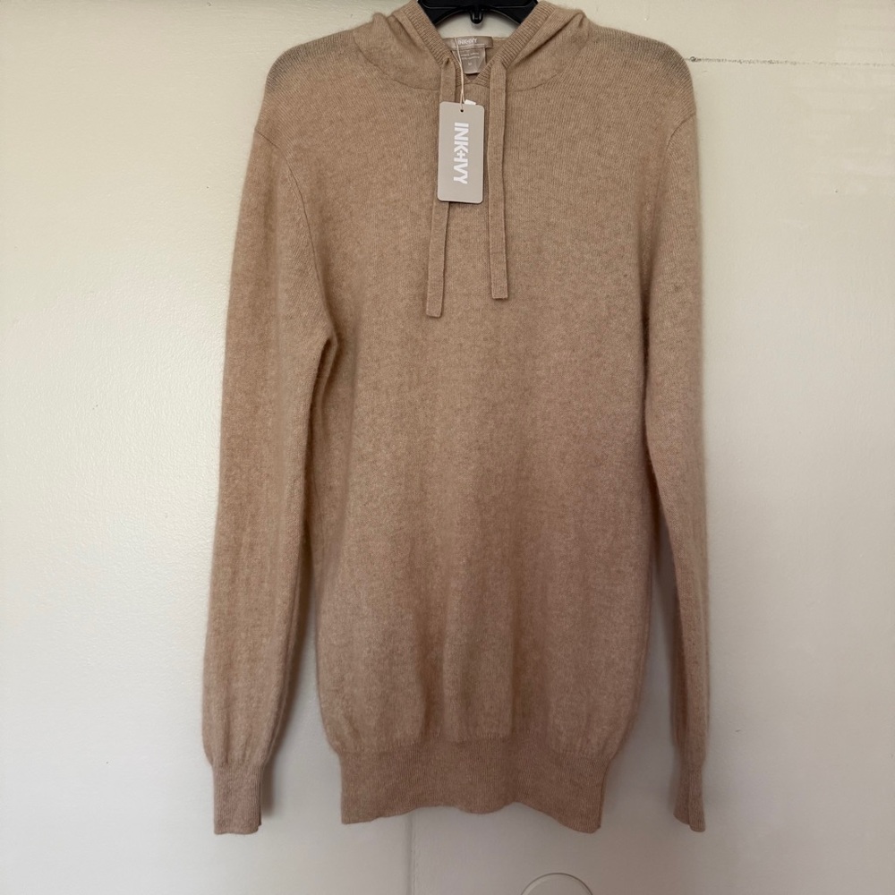 NWT INK + IVY Sweater Womens Medium Tan Pullover
Hooded 100% Cashmere Size M